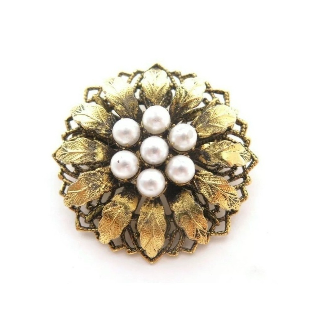 VINTAGE ORNATE GOLD‎ FLORAL PENDANT PIN